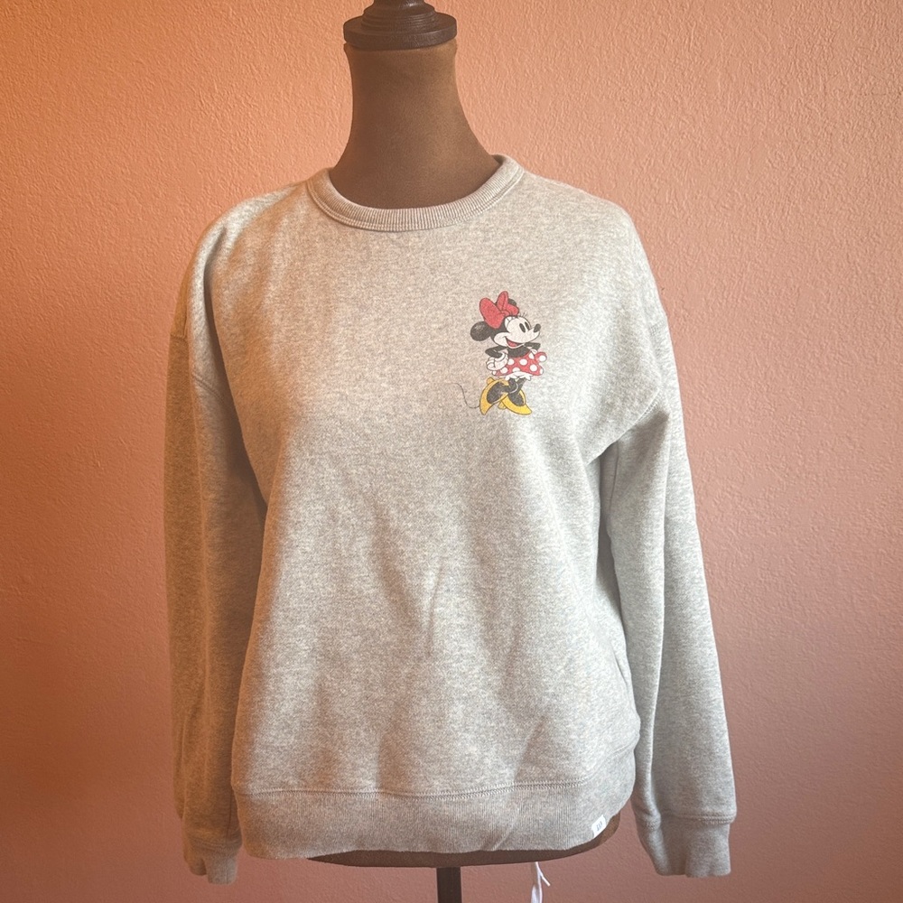 NWOT GAP Disney Charming Gray Sweatshirt with Minnie Mouse Design